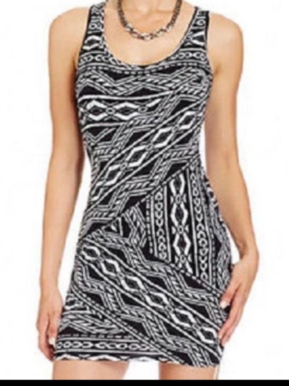 NWT bebe 2b Black White Geo Print Bodycon Tank Top dress S Small Stretchy
